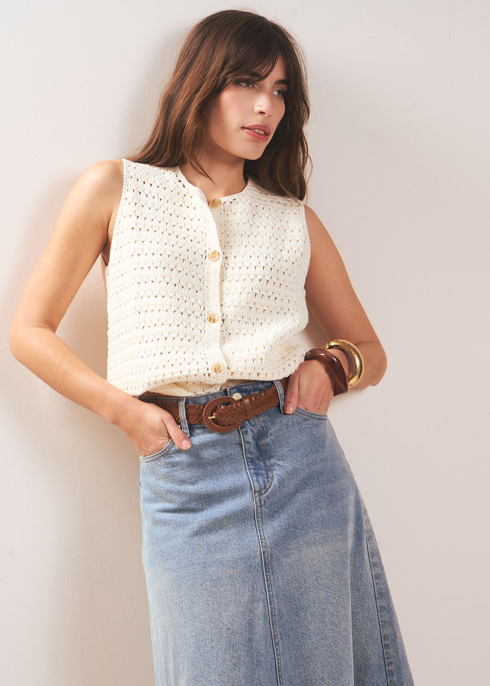 GALYA Cotton sleeveless waistcoat - 1 - Sud Express - Sud Express