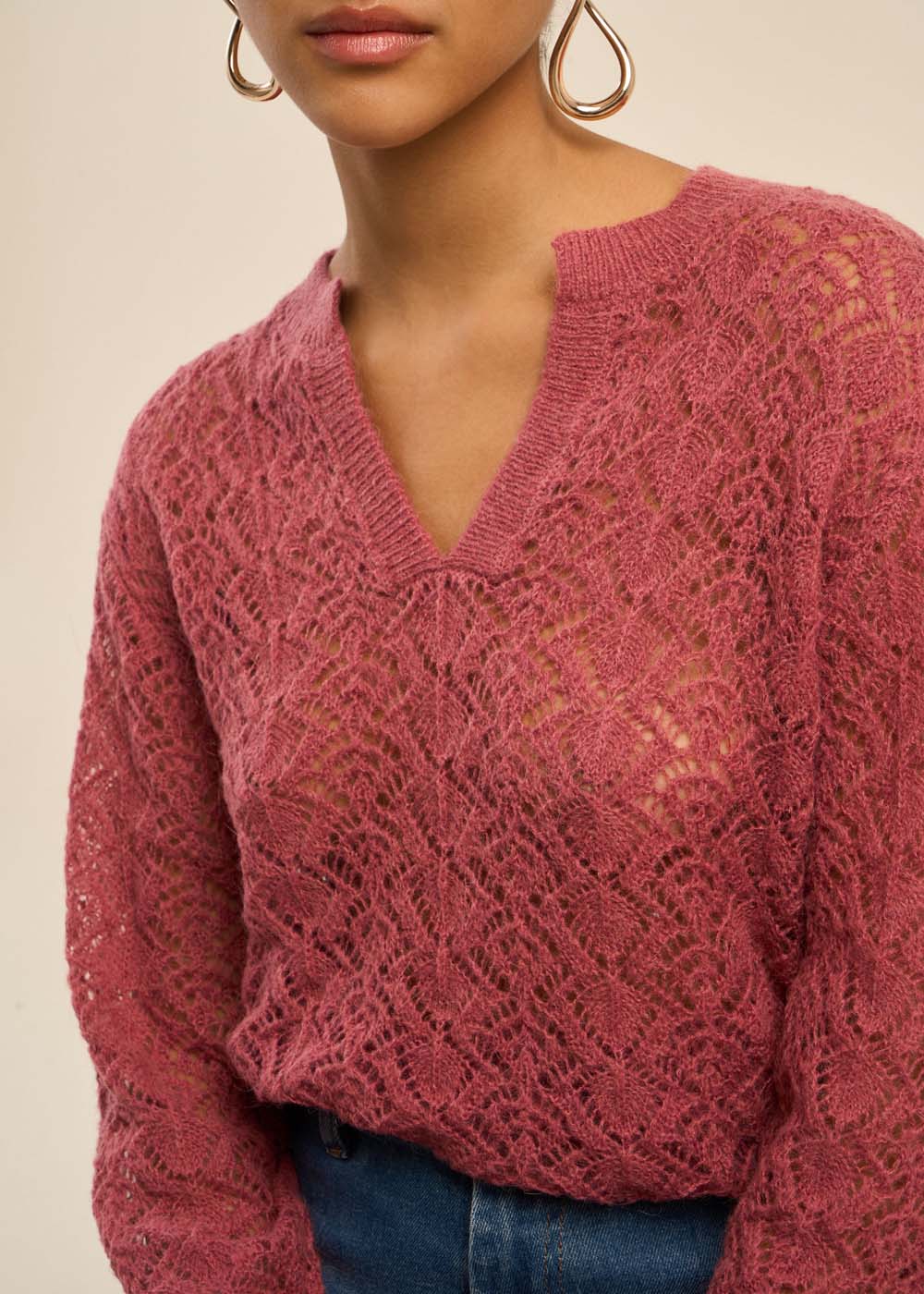MALIBA Straight jumper with tunisian collar and fancy details - 2 - Sud Express - Sud Express