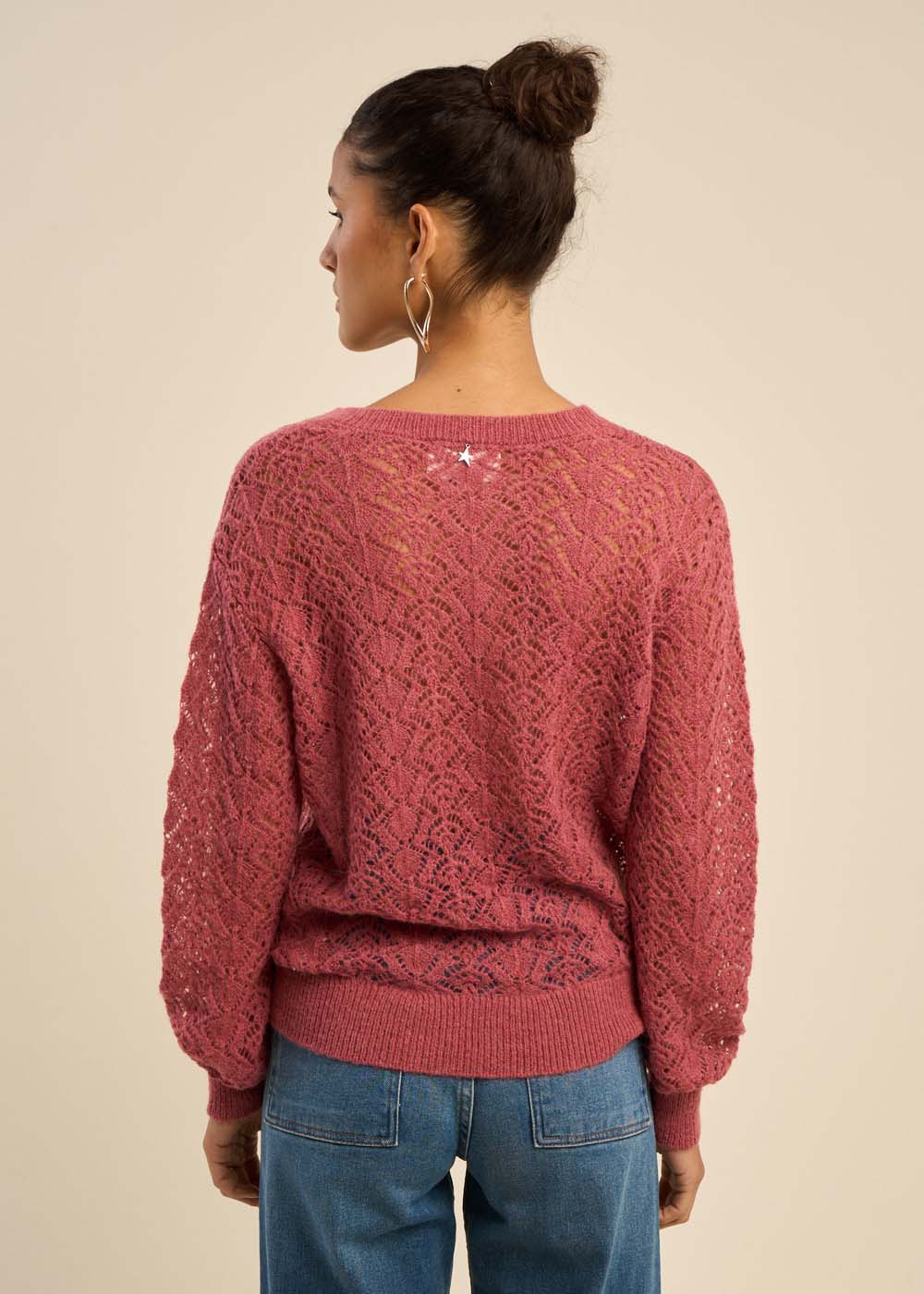 MALIBA Straight jumper with tunisian collar and fancy details - 3 - Sud Express - Sud Express