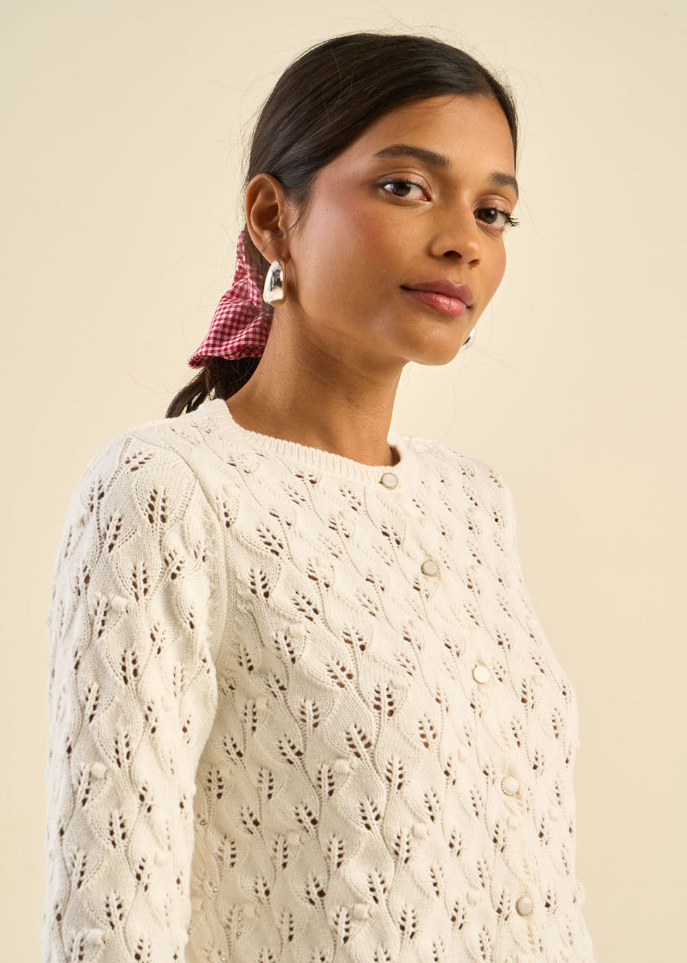 100% cotton open-weave cardigan - Sud Express - 5 - Sud Express