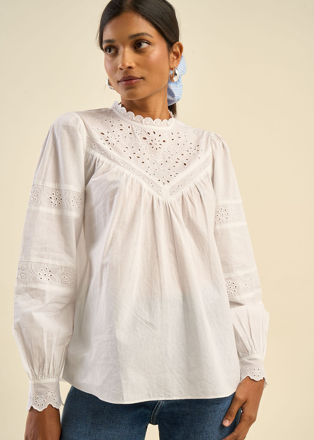 TAMIKA Cotton voile blouse with English embroidery - 1 - Sud Express - Sud Express
