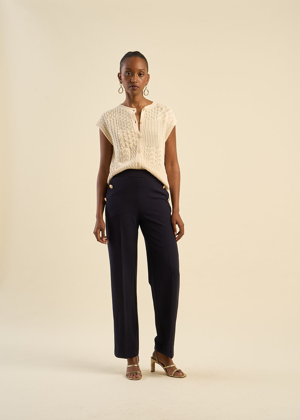 PALERNA Bridge-effect trousers with gold buttons - 1 - Sud Express - Sud Express