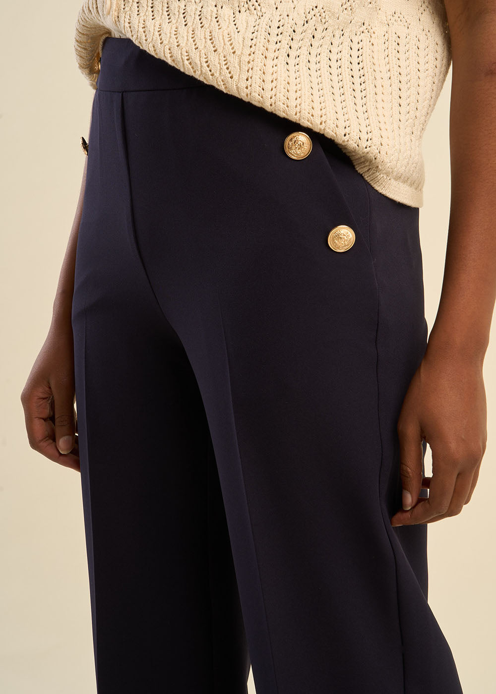 PALERNA Bridge-effect trousers with gold buttons - 2 - Sud Express - Sud Express