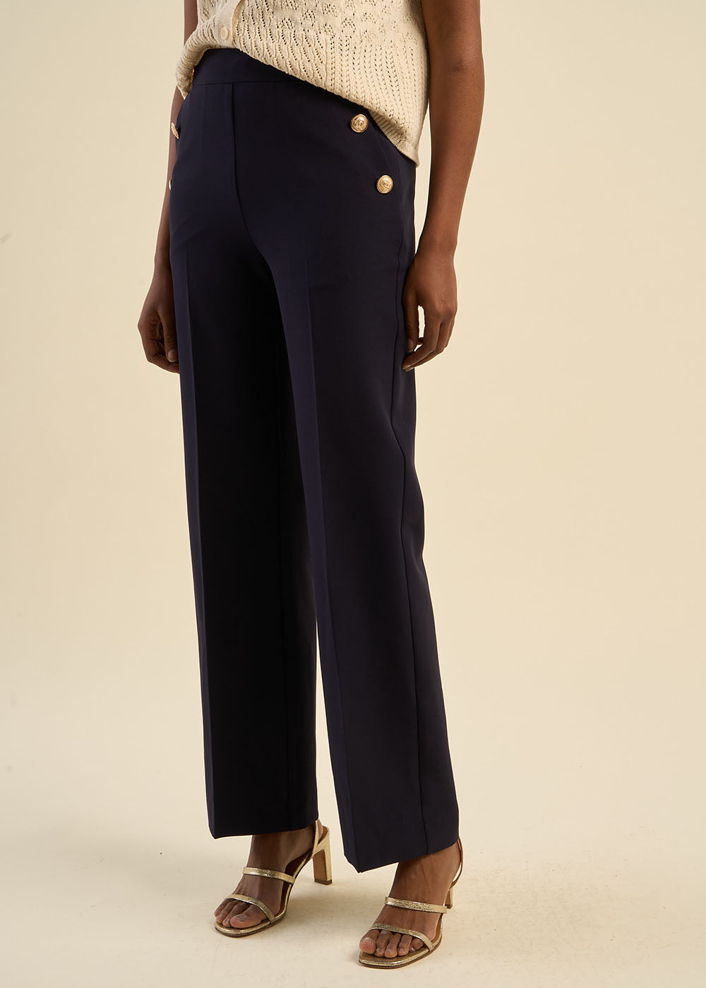 PALERNA Bridge-effect trousers with gold buttons - 4 - Sud Express - Sud Express