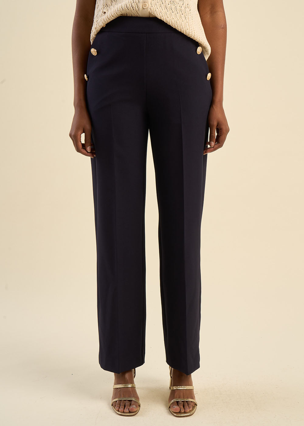 Bridge-effect trousers with gold buttons - Sud Express - 5 - Sud Express