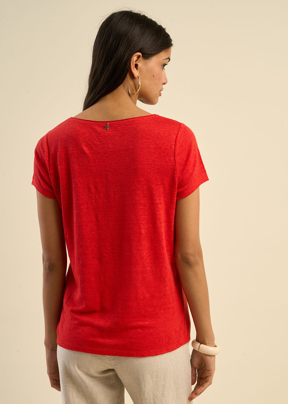 TRECY Linen t-shirt with boat neck and lurex detail - 3 - Sud Express - Sud Express