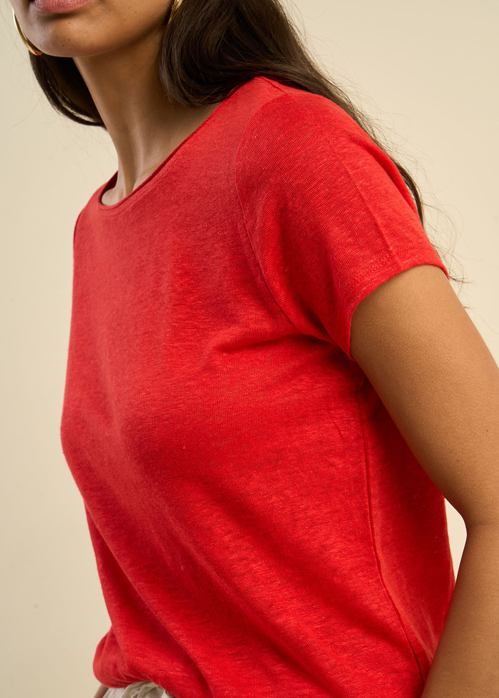 TRECY Linen t-shirt with boat neck and lurex detail - 4 - Sud Express - Sud Express