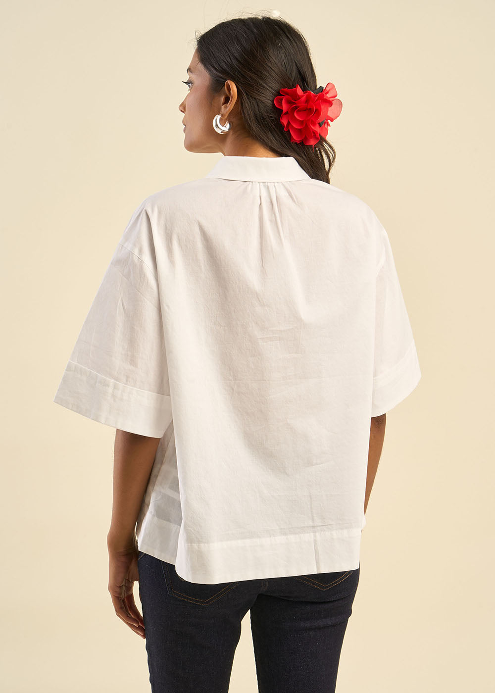 Shirred polo neck top with short sleeves  - Sud Express - 3 - Sud Express