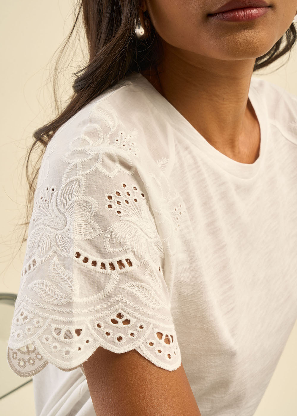 TIFANI English embroidery raglan sleeve T-shirt - 2 - Sud Express - Sud Express