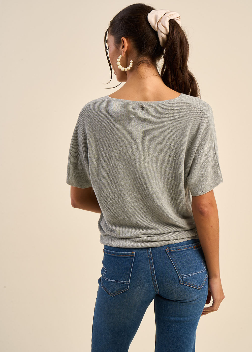 MIKOLLAYX  V-Neck Short-Sleeve Sweater with Lurex Details - 3 - Sud Express - Sud Express