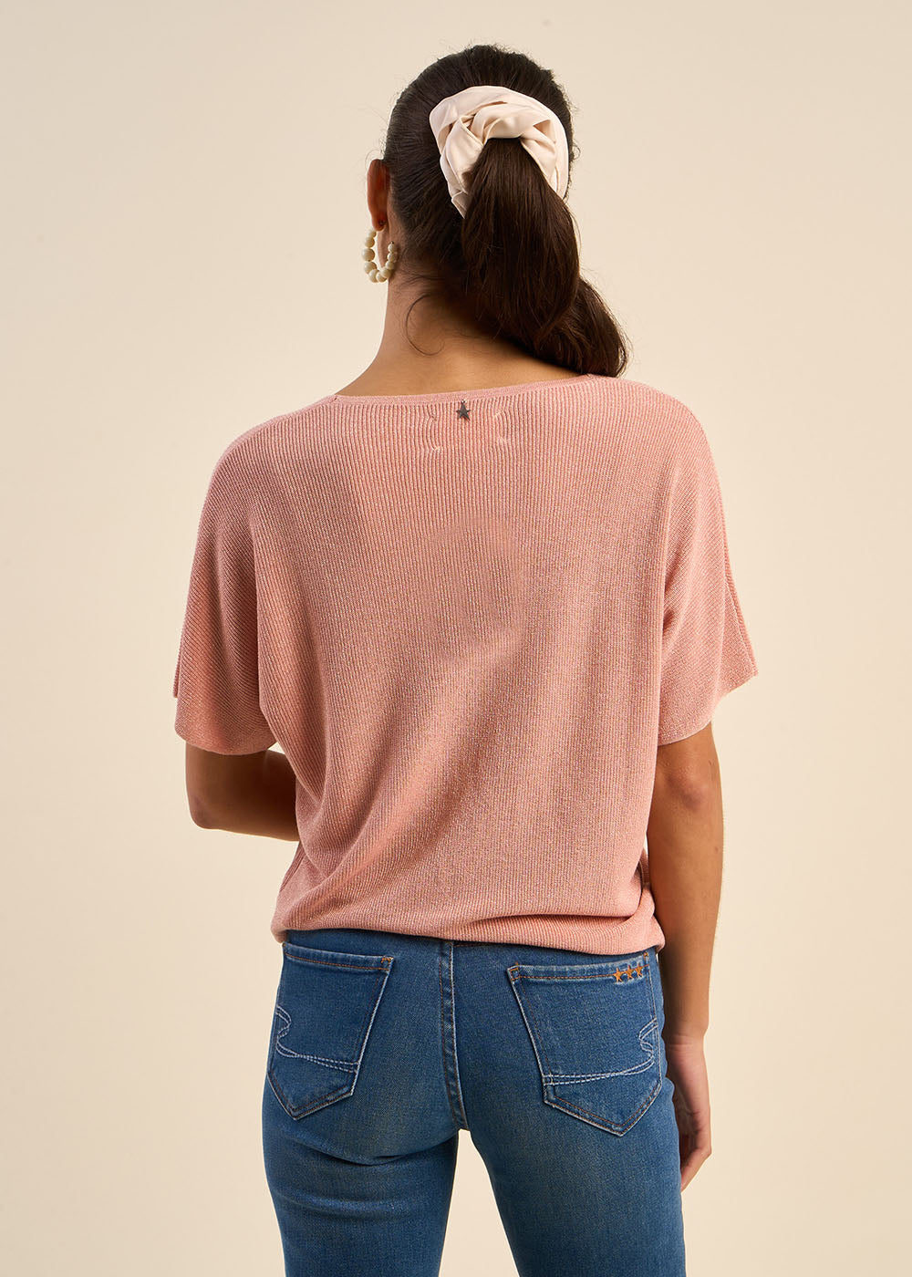 MIKOLLAYX  V-Neck Short-Sleeve Sweater with Lurex Details - 3 - Sud Express - Sud Express