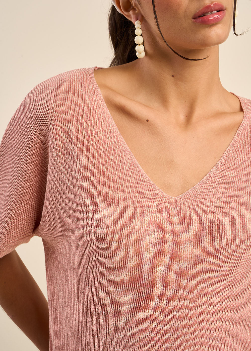 MIKOLLAYX  V-Neck Short-Sleeve Sweater with Lurex Details - 4 - Sud Express - Sud Express