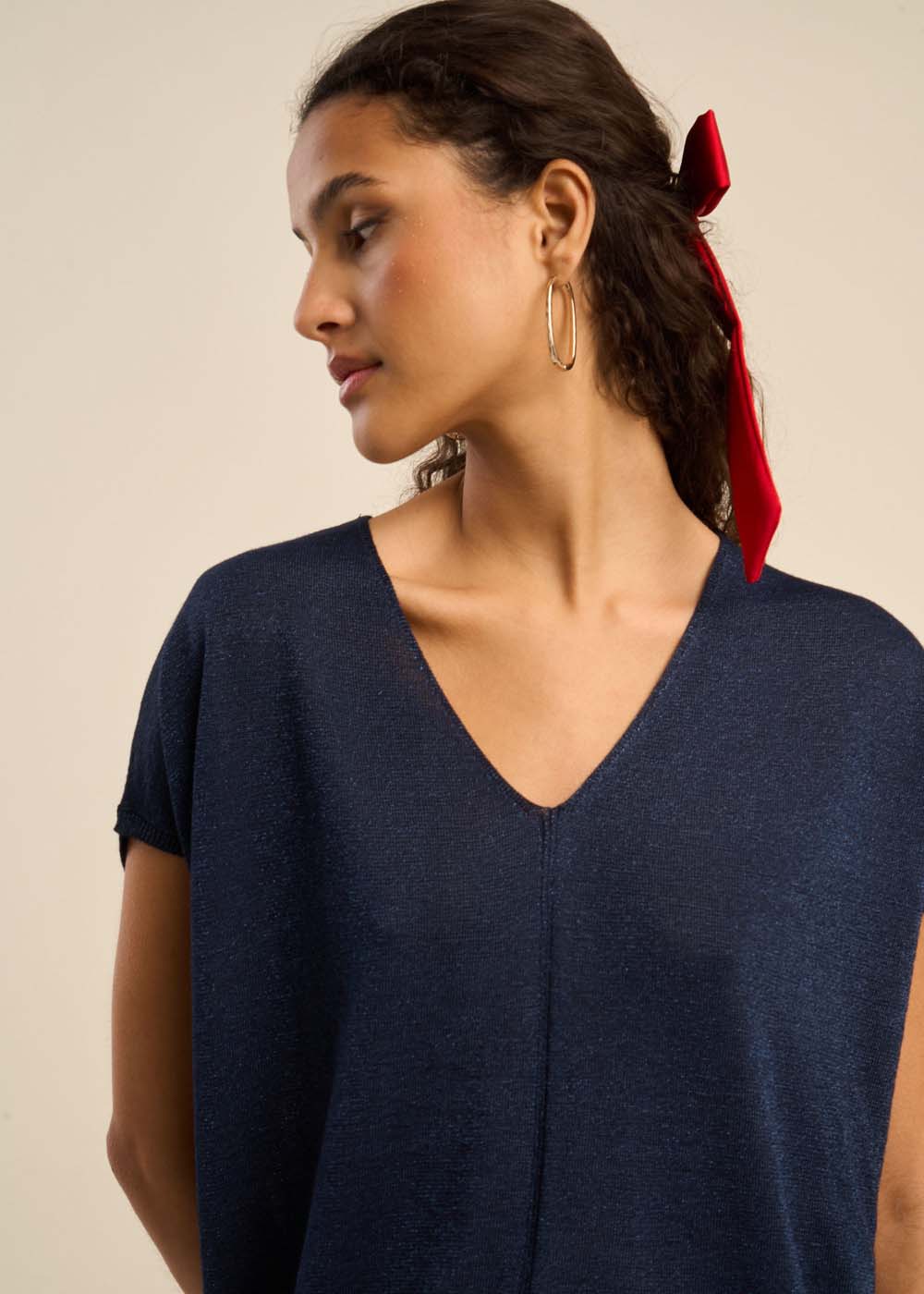 MARGARRET Oversized V-neck short-sleeve sweater - 4 - Sud Express - Sud Express