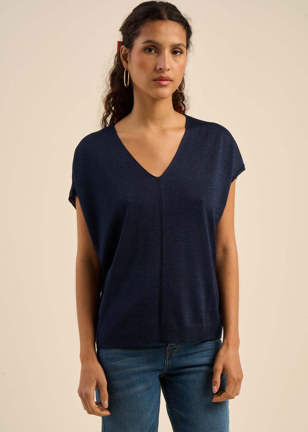 Oversized V-neck short-sleeve sweater - Sud Express - 5 - Sud Express