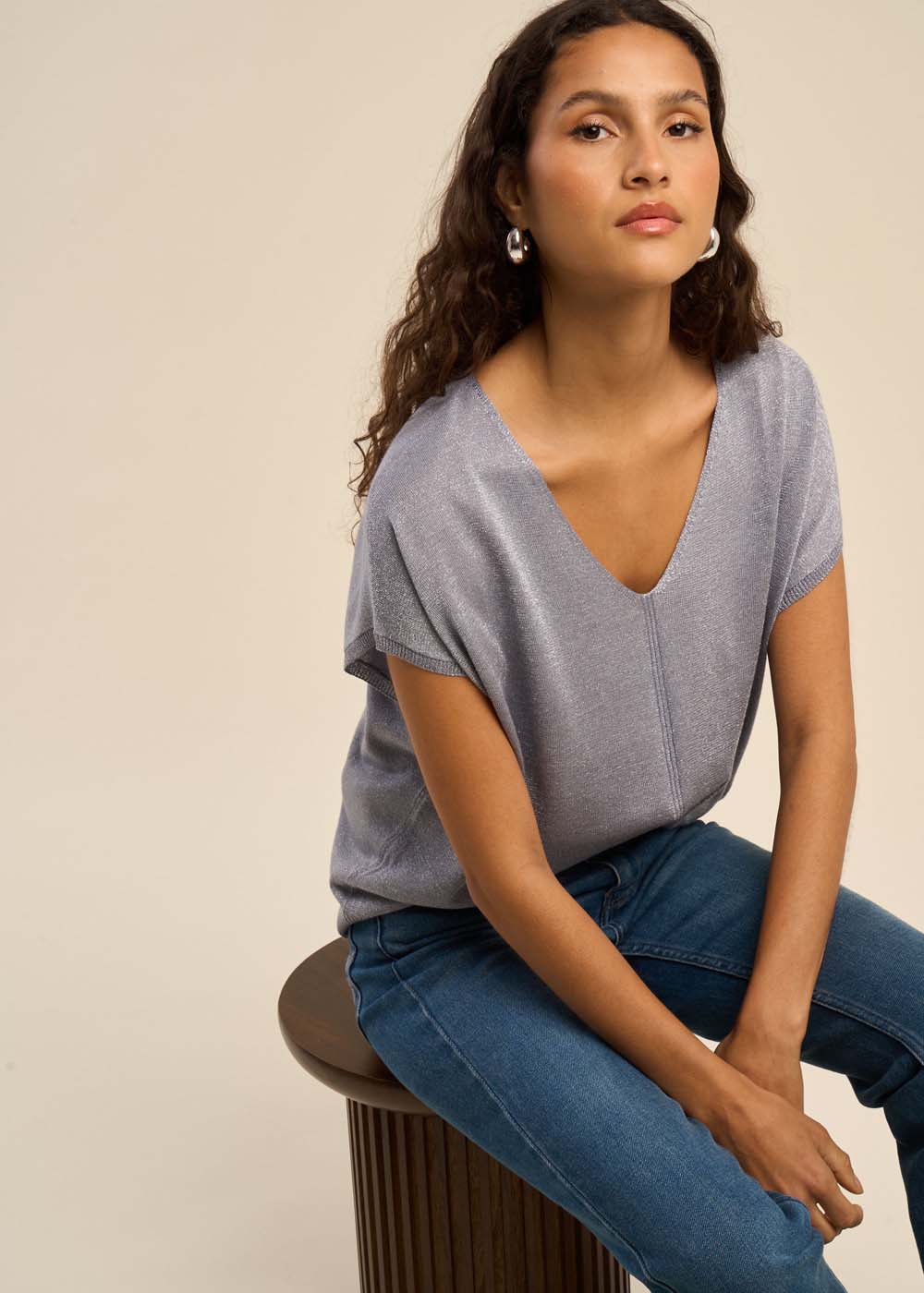 MARGARRET Oversized V-neck short-sleeve sweater - 1 - Sud Express - Sud Express