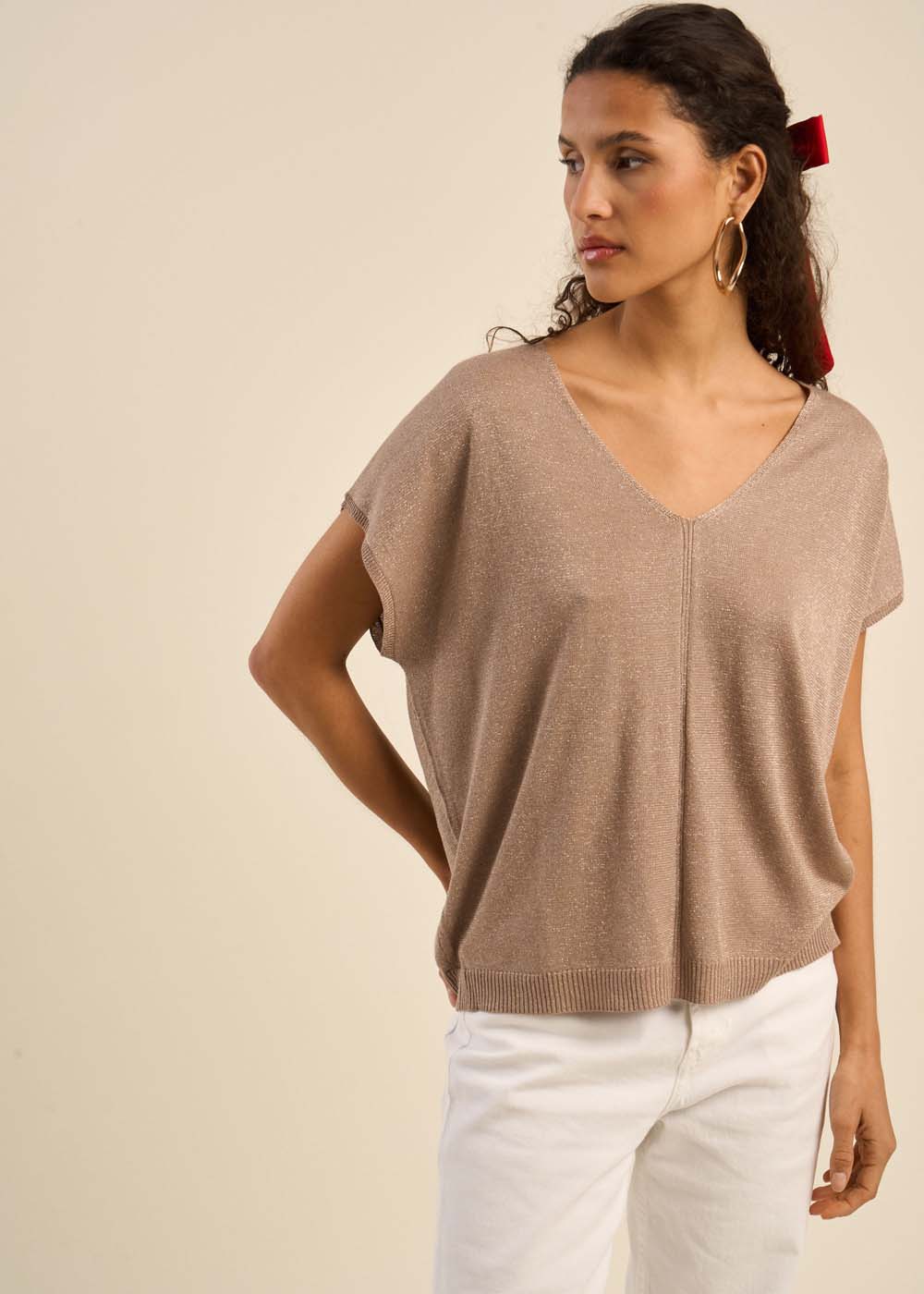 MARGARRET Oversized V-neck short-sleeve sweater - 1 - Sud Express - Sud Express