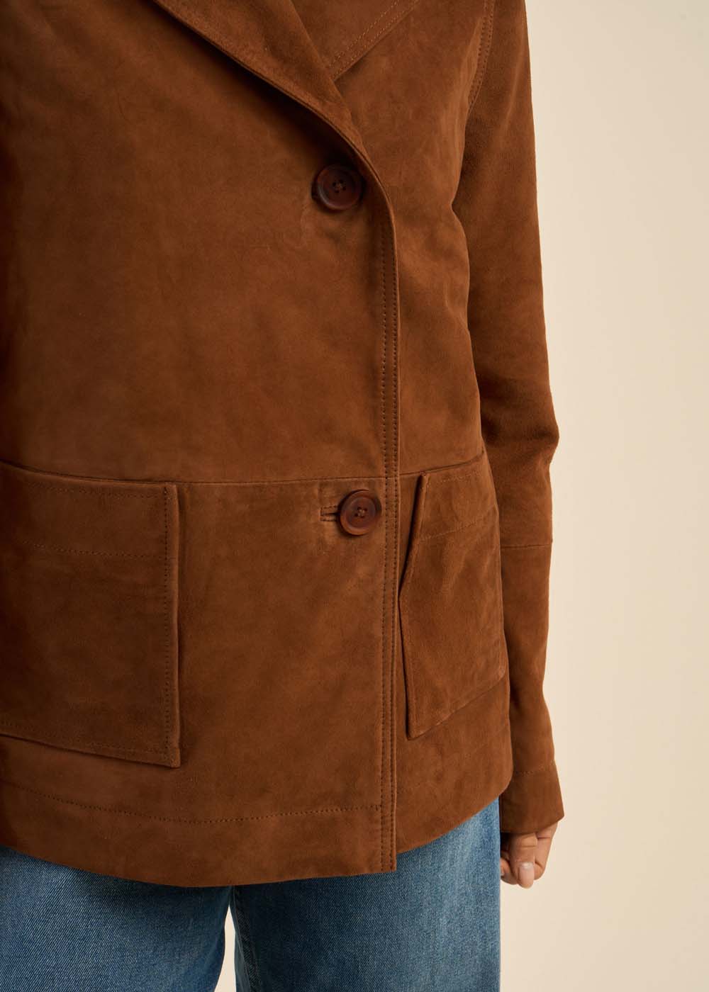 Suede high collar jacket  - Sud Express - 5 - Sud Express