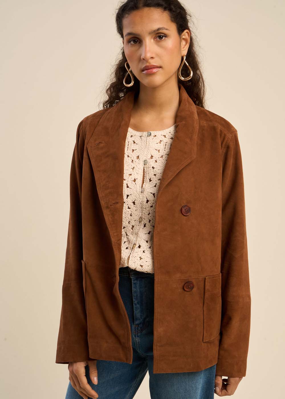 VALYA Suede high collar jacket  - 1 - Sud Express - Sud Express