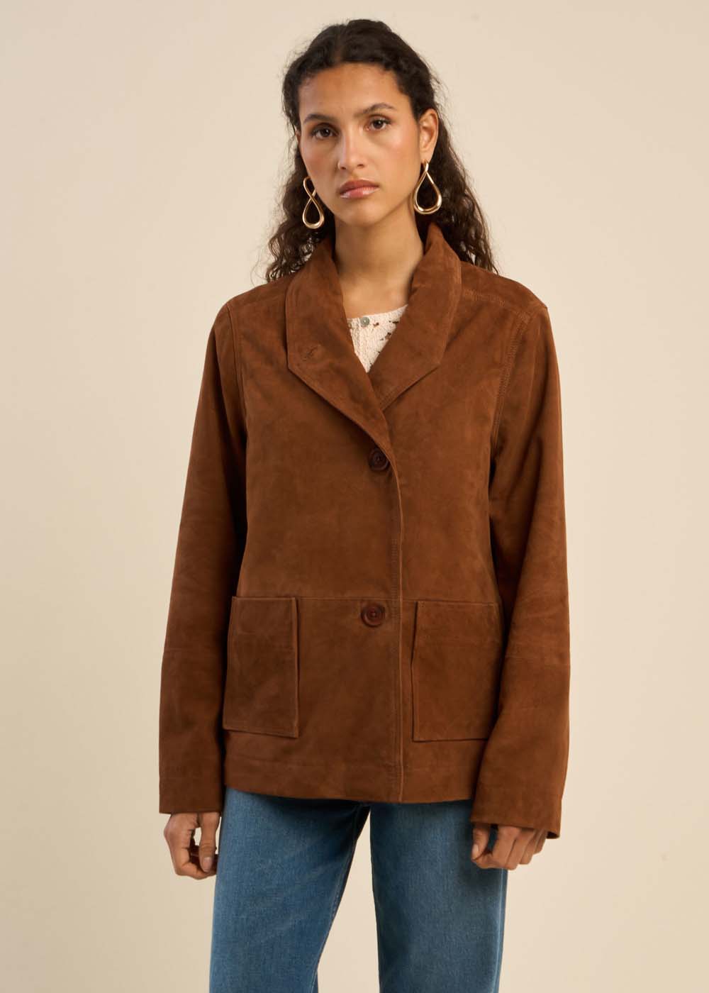Suede high collar jacket  - Sud Express - 6 - Sud Express