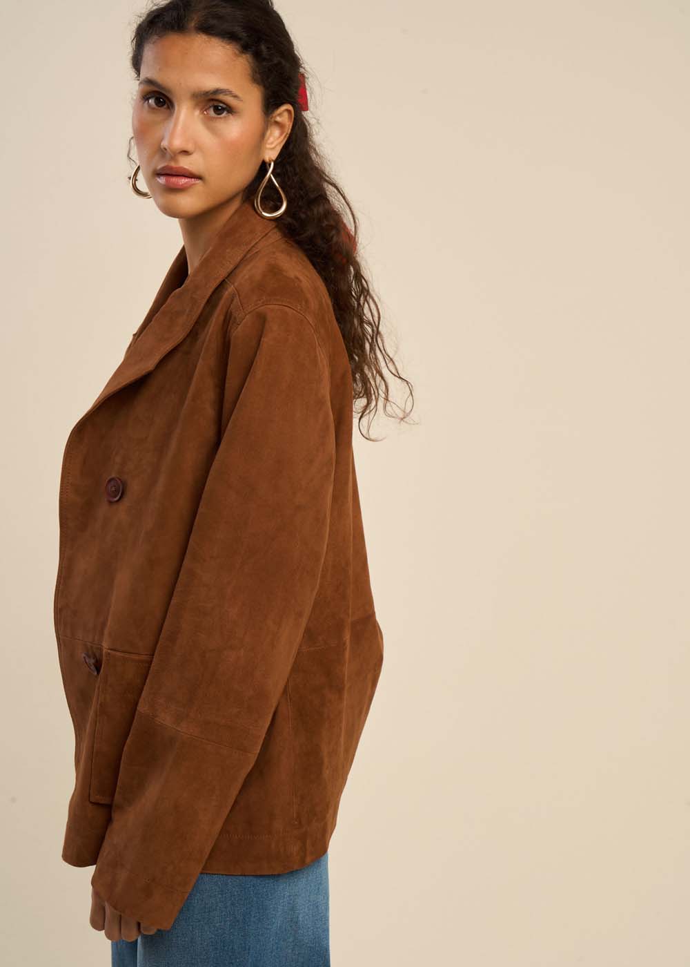 Suede high collar jacket  - Sud Express - 7 - Sud Express