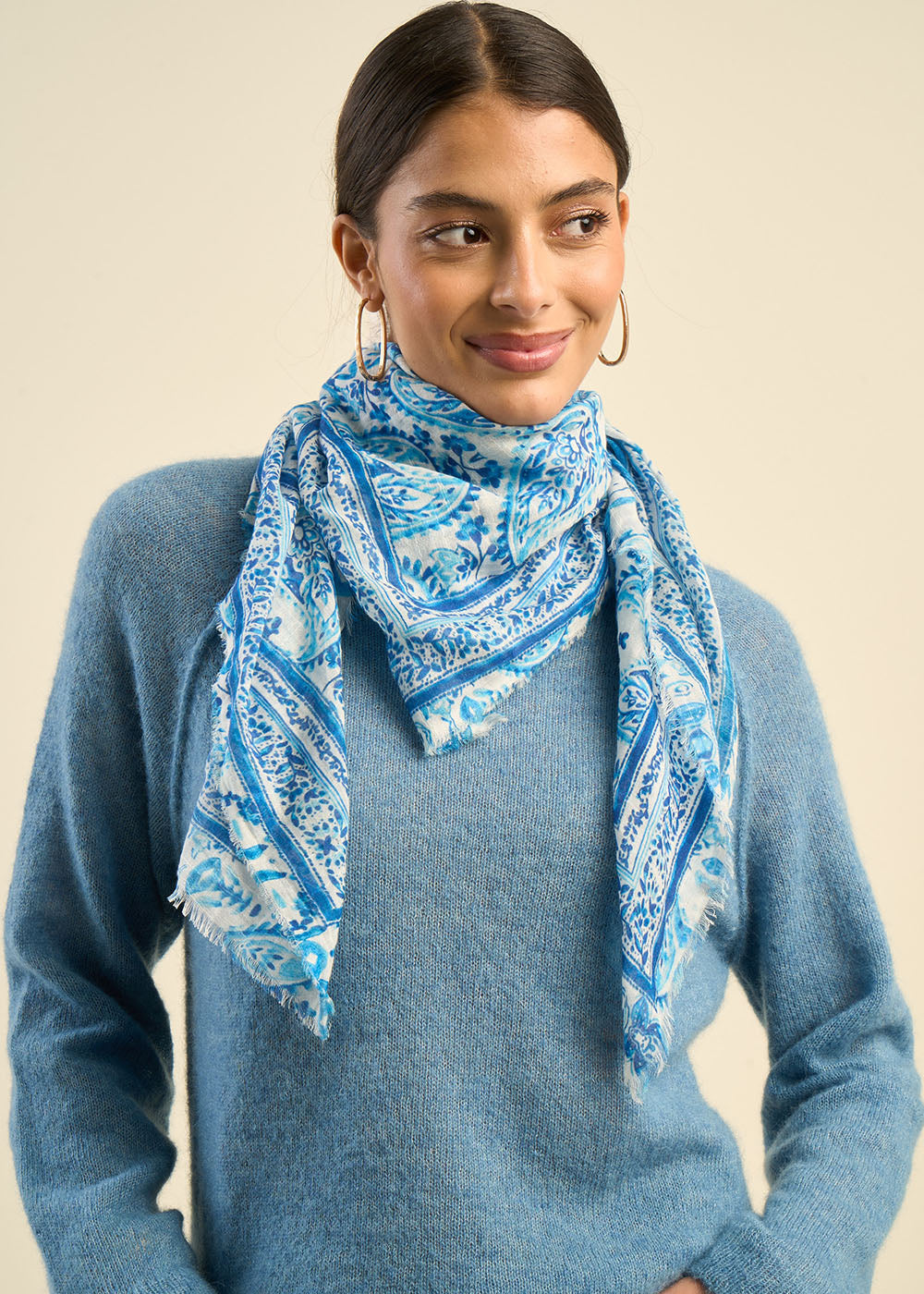 ENIOLA Blue print cotton scarf - 1 - Sud Express - Sud Express