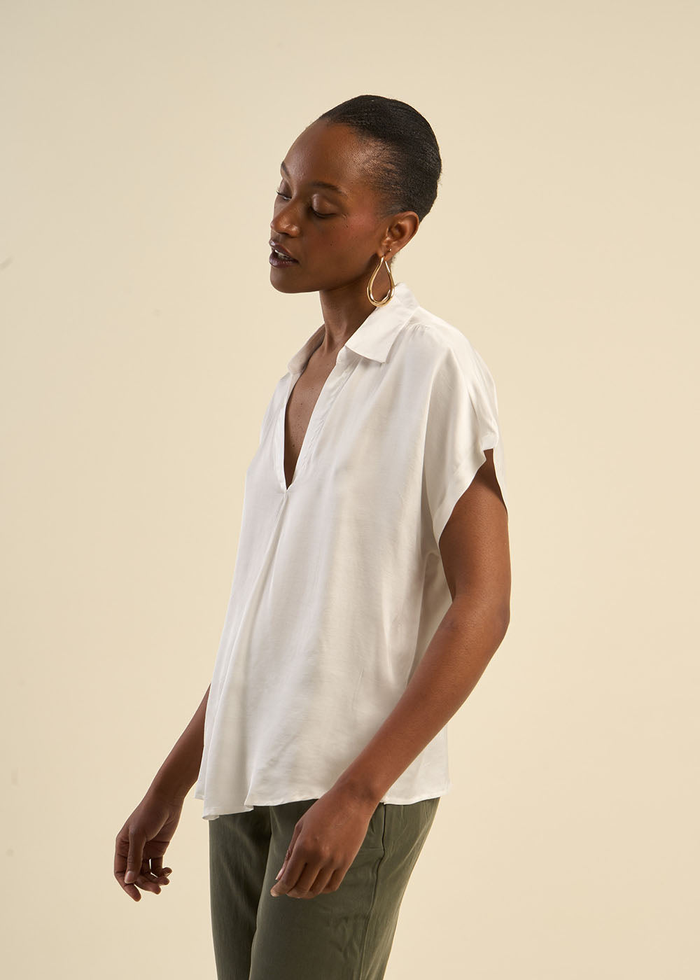 TOSKANA Top with flowing shirt collar - 2 - Sud Express - Sud Express