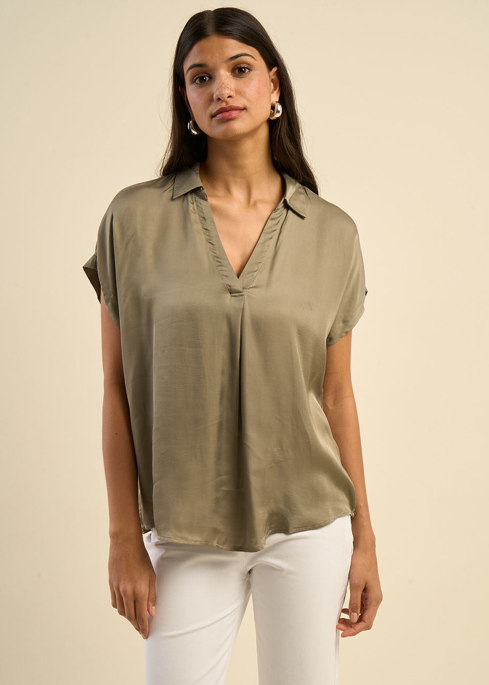 TOSKANA Top with flowing shirt collar - 4 - Sud Express - Sud Express