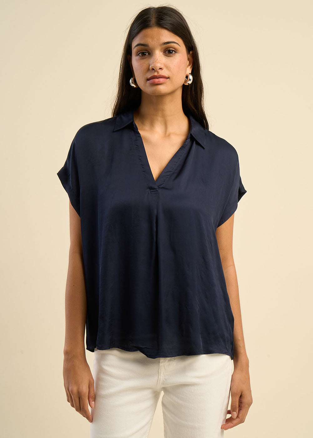 TOSKANA Top with flowing shirt collar - 1 - Sud Express - Sud Express