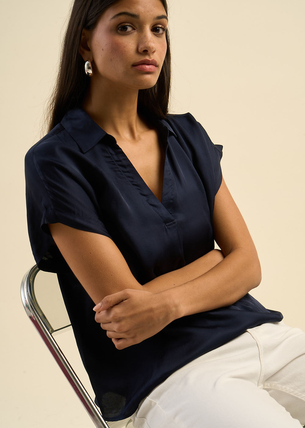 TOSKANA Top with flowing shirt collar - 2 - Sud Express - Sud Express
