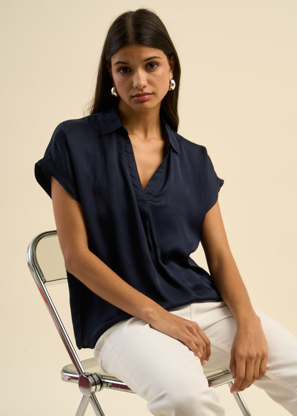 TOSKANA Top with flowing shirt collar - 4 - Sud Express - Sud Express