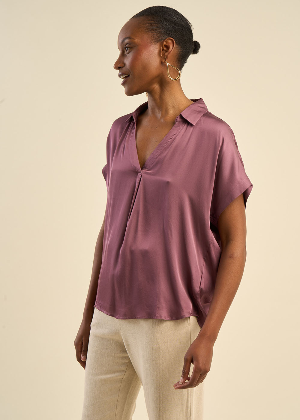 TOSKANA Top with flowing shirt collar - 2 - Sud Express - Sud Express