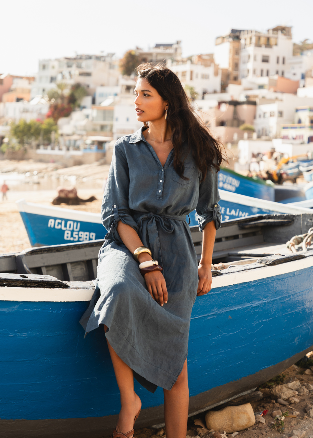 RASTELA Belted shirt dress with adjustable sleeves - 1 - Sud Express - Sud Express