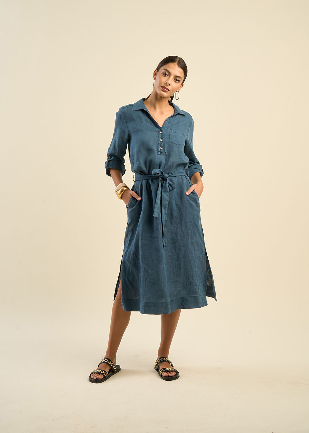 RASTELA Belted shirt dress with adjustable sleeves - 4 - Sud Express - Sud Express