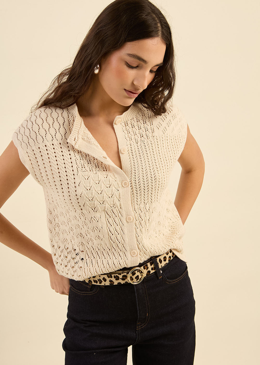 GIMY Sleeveless cardigan with fancy crochet detailing - 1 - Sud Express - Sud Express