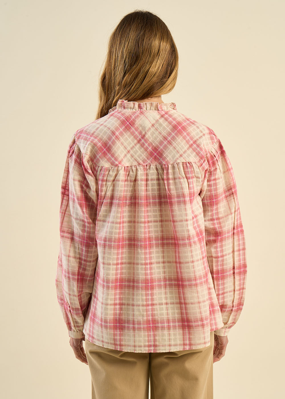 CALORIANE Checked blouse with high collar - 4 - Sud Express - Sud Express