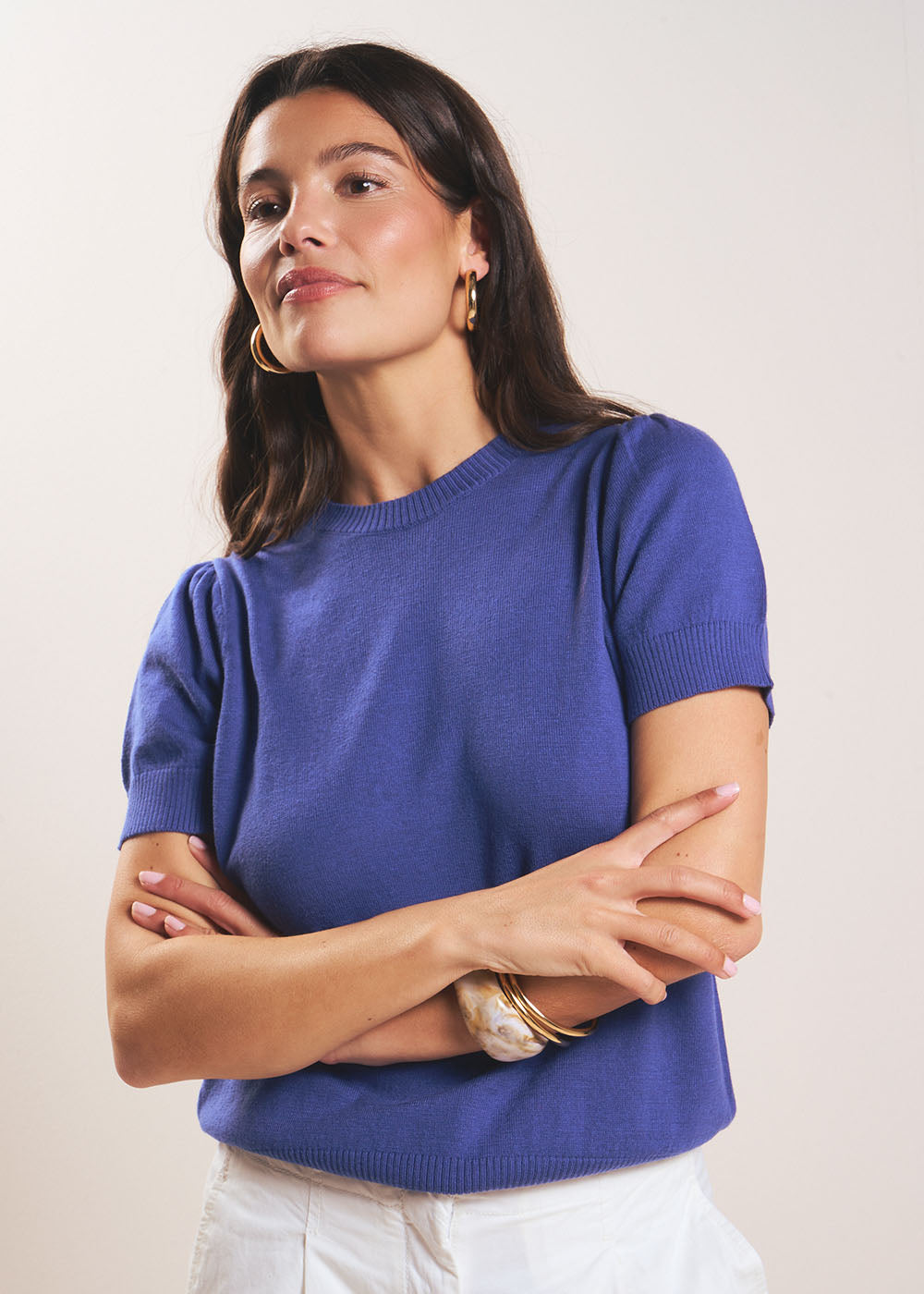 MANYA Short-sleeve sweater with pleated shoulders - 1 - Sud Express - Sud Express
