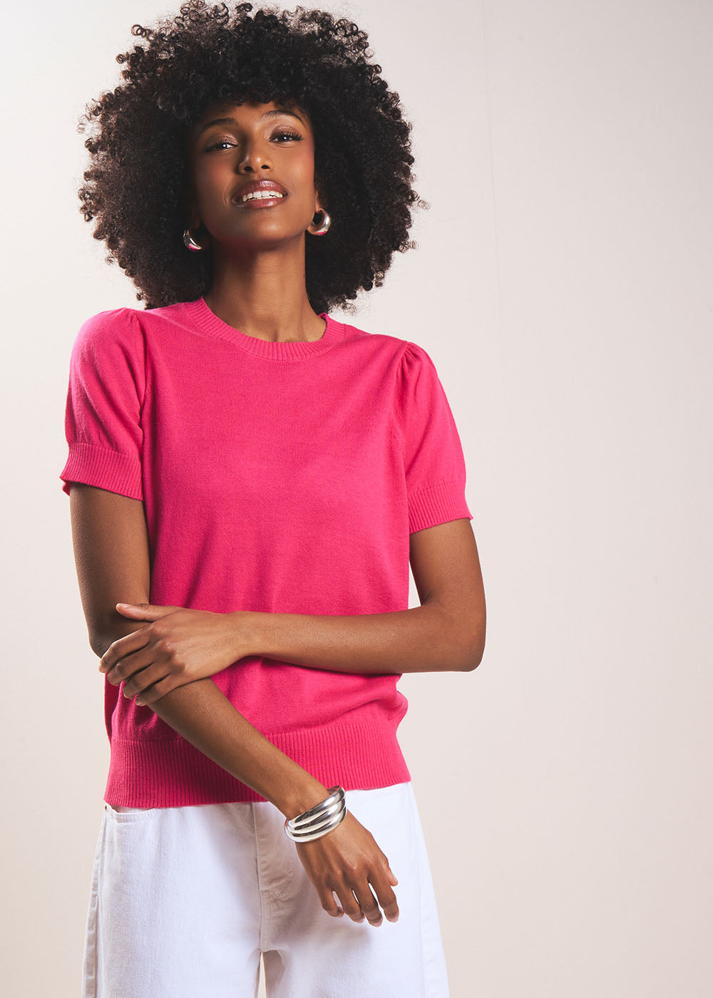 MANYA Short-sleeve sweater with pleated shoulders - 1 - Sud Express - Sud Express