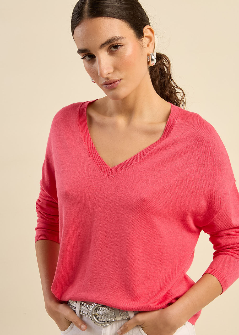 MARSENOU Fine-Gauge V-Neck Sweater - 1 - Sud Express - Sud Express