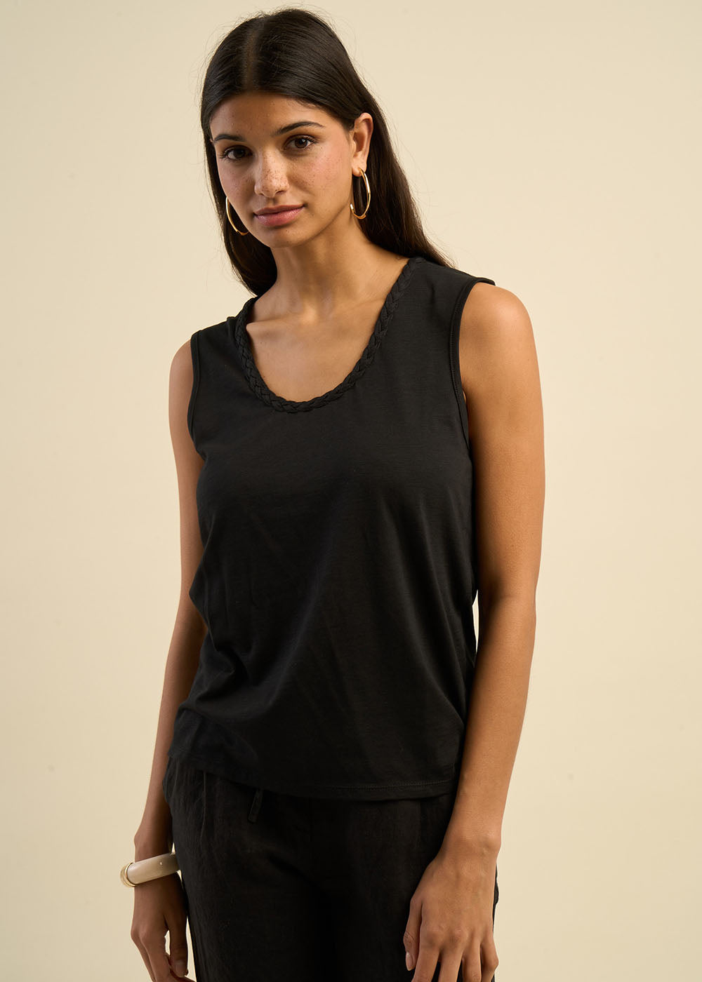 DAM Modal cotton tank top with embroidered braid - 1 - Sud Express - Sud Express