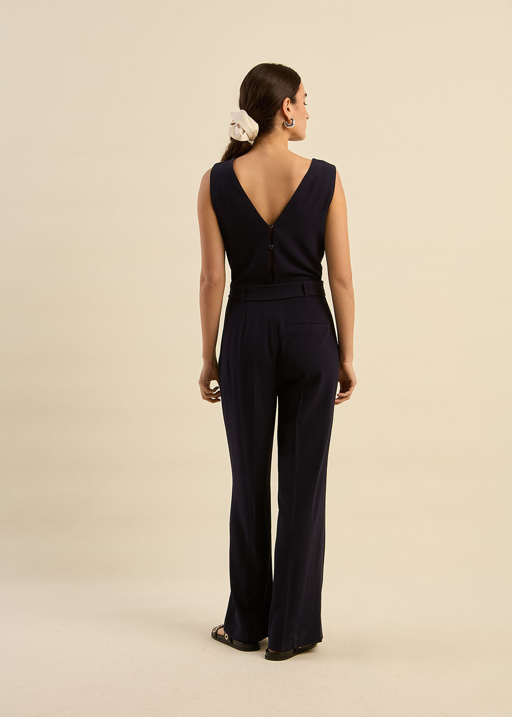 Belted jumpsuit with wide legs and shaped pleats - Sud Express - 3 - Sud Express
