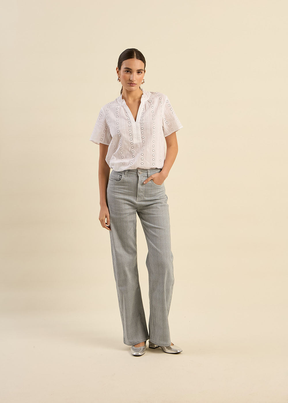 PANELI Straight-leg striped high-waisted trousers - 2 - Sud Express - Sud Express