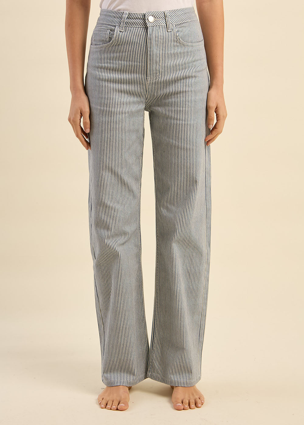 Straight-leg striped high-waisted trousers - Sud Express - 5 - Sud Express