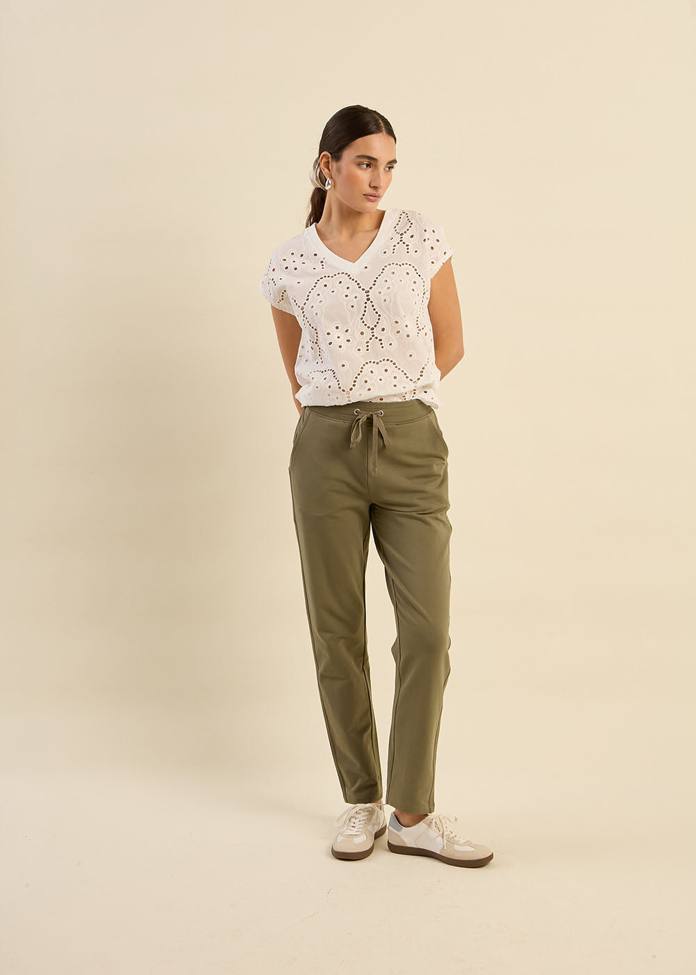 JOLENE Straight jogging trousers with lurex band - 1 - Sud Express - Sud Express