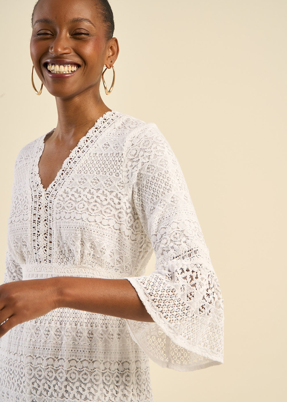 RASOPHIE Short Dress with V-Neckline and Lace Effect - 2 - Sud Express - Sud Express