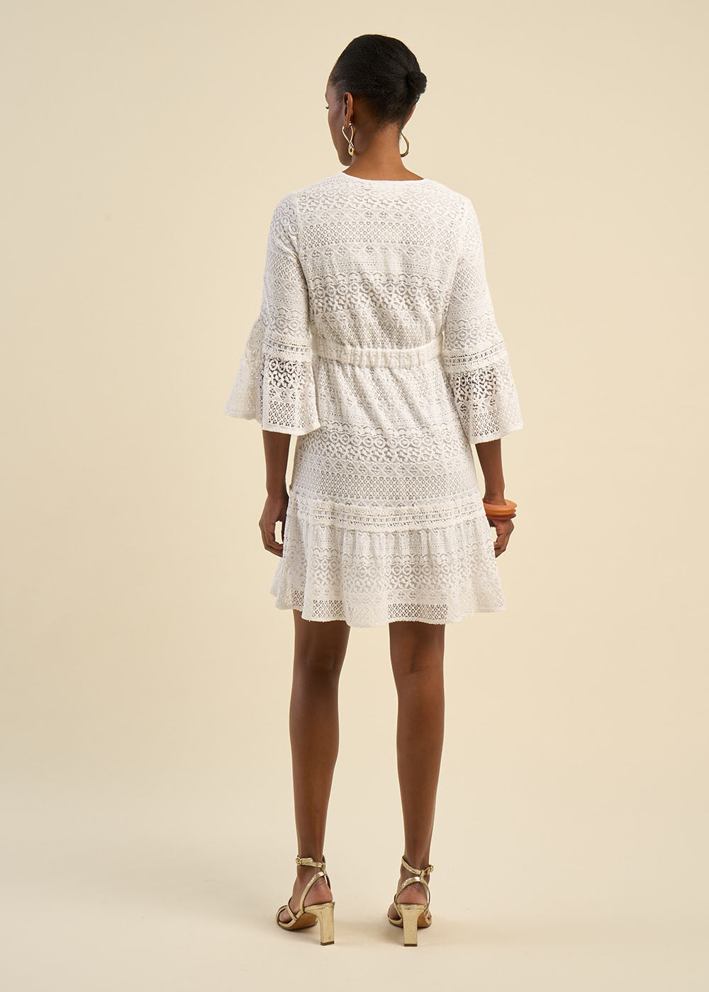 RASOPHIE Short Dress with V-Neckline and Lace Effect - 3 - Sud Express - Sud Express