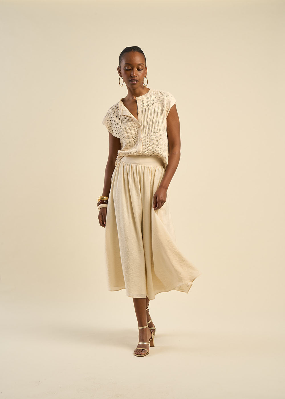 WASHY Flared midi skirt with crinkle effect - 1 - Sud Express - Sud Express