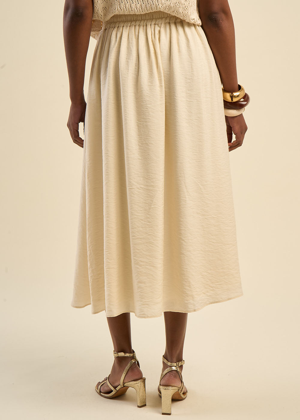 Flared midi skirt with crinkle effect - Sud Express - 3 - Sud Express