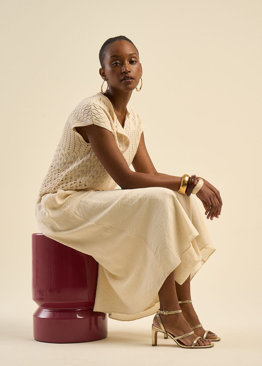 Flared midi skirt with crinkle effect - Sud Express - 5 - Sud Express