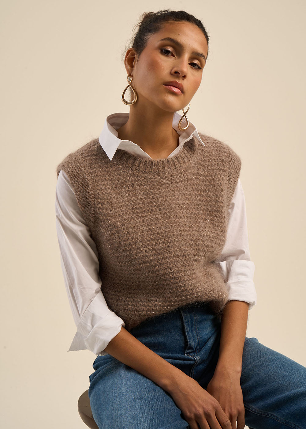 MOTANAX Sleeveless round-neck jumper with lurex detail - 2 - Sud Express - Sud Express