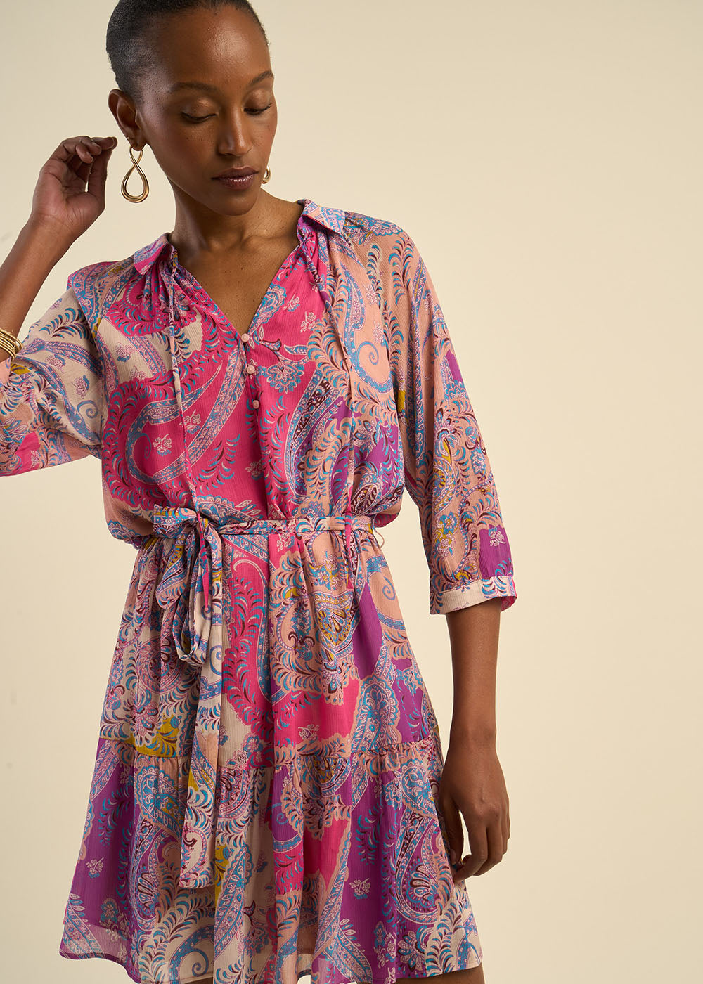 RAOMA Belted short dress with multicoloured motifs - 1 - Sud Express - Sud Express